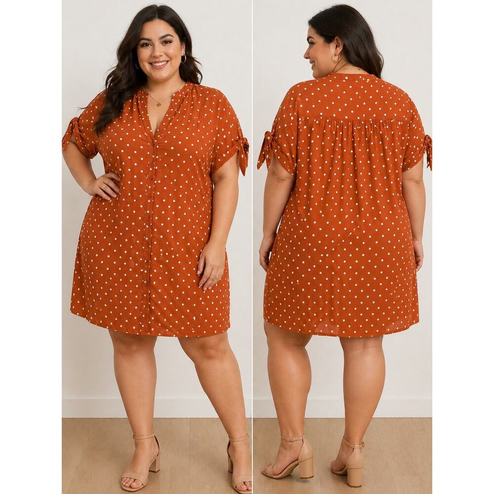 London Times Orange Polka Dot Shirt Dress Size 16 NWT